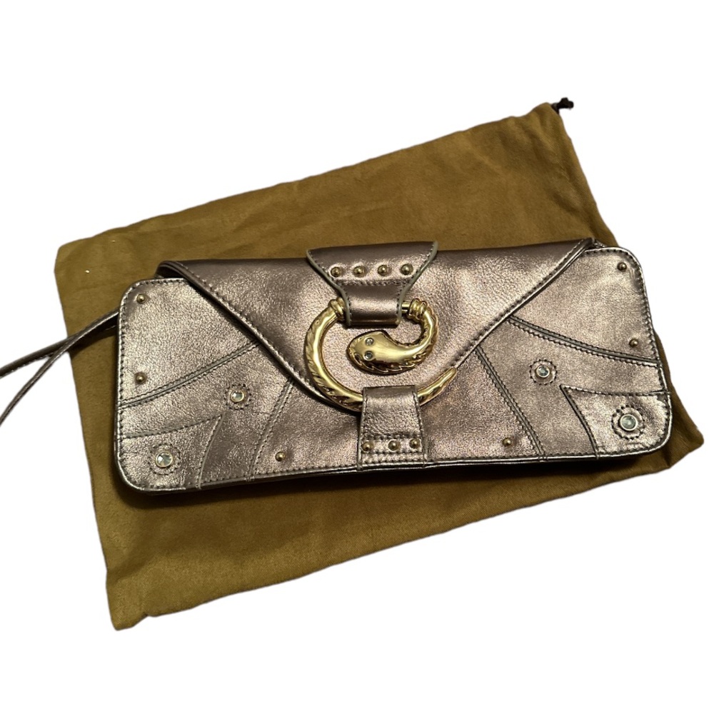 BEBE snake copper metallic brown clutch handbag purse